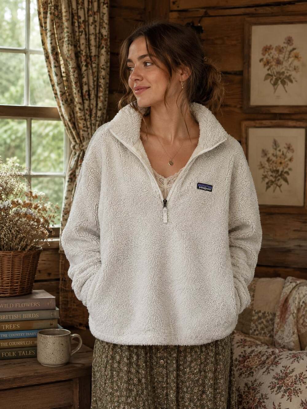 Patagonia Los Gatos 1/4 Zip Fleece Pullover Ivory Cream Women’s Medium